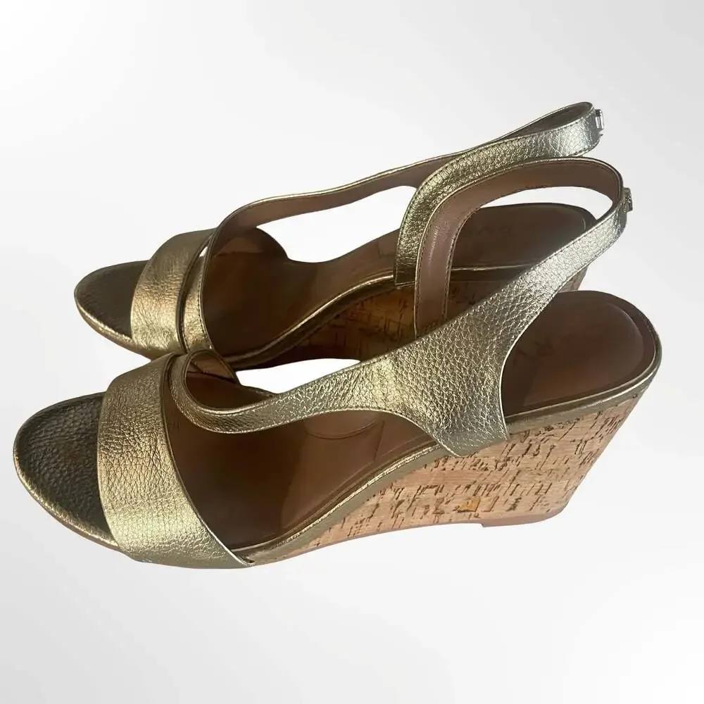 Carvela Symmetry Gold Metallic Slingback Cork Wedge Sandals